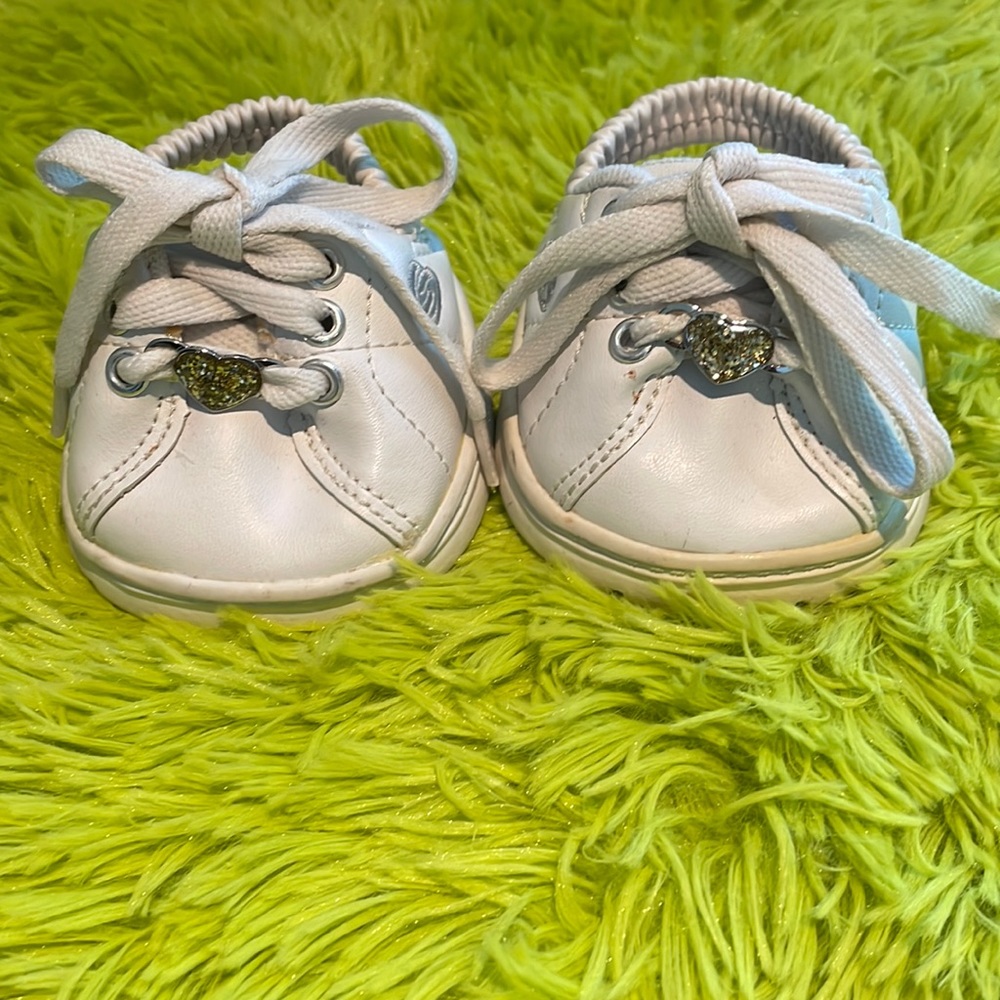 Build a Bear Shoes - White SKETCHERS Sneakers Glitter Silver Heart on Laces